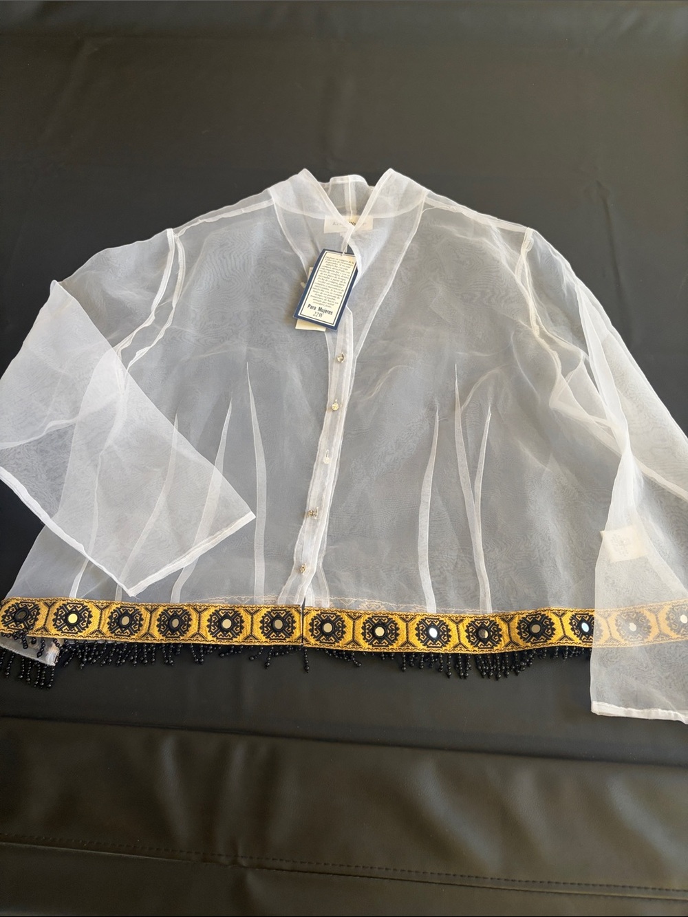 Kelly Bishop Evenings Sheer Beaded Embroidered Blouse 22W